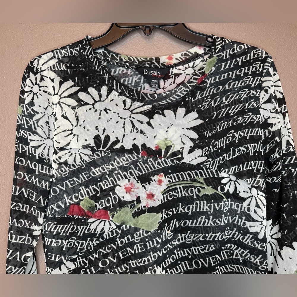 Dusak Designs Y2Kcore Floral & Text Patterned Layered Mesh Long Sleeve Size M. - Picture 8 of 16